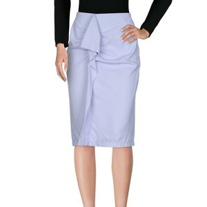 Carven pencil ruffle knee length skirt lilac blue
